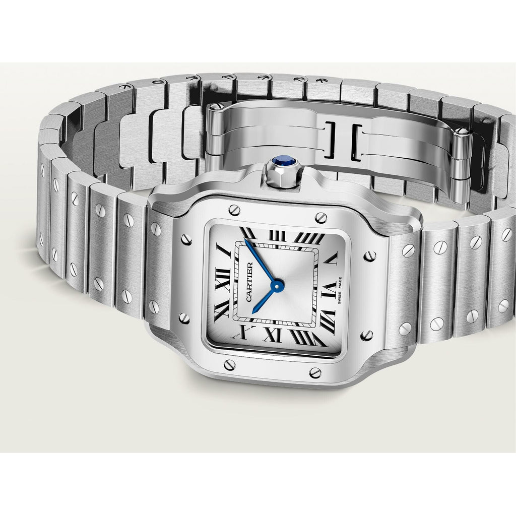 Montre Santos de Cartier Petit modèle, mouvement quartz, acier, bracelets métal et cuir interchangeables