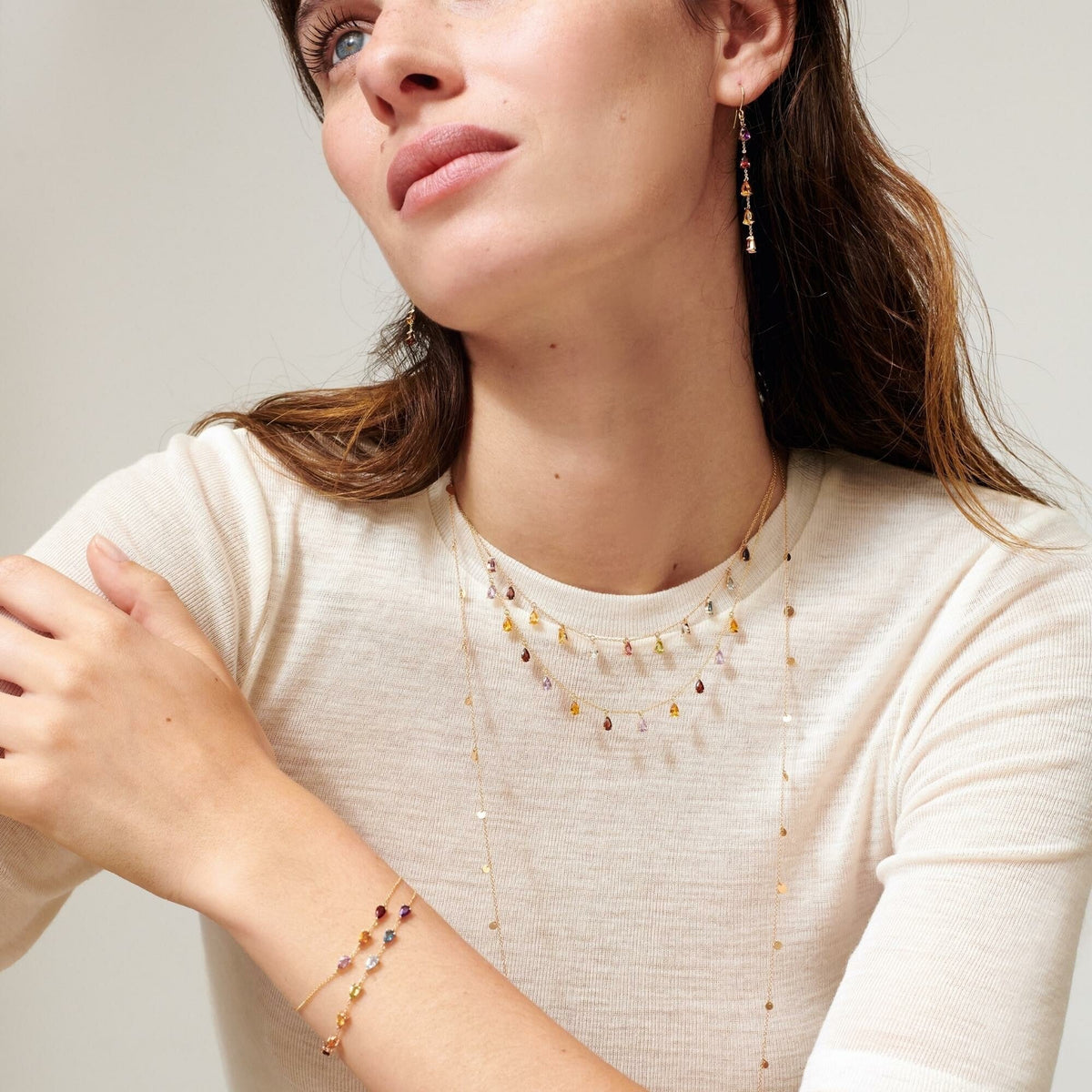 Collier India en or jaune et pierres de couleurs
