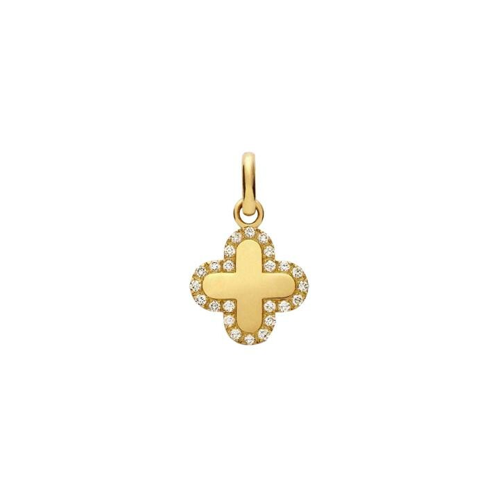 Pendentif Arthus Bertrand Croix Trèfle en or jaune pavée de diamants, 12mm