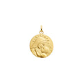 Médaille Arthus Bertrand Vierge à l'enfant perlée en or jaune sablée, 18mm