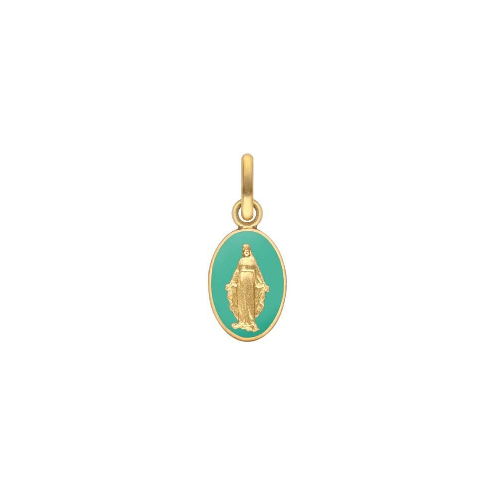 Médaille Arthus Bertrand Les Miraculeuses 10mm en or jaune, laqué vert d'eau