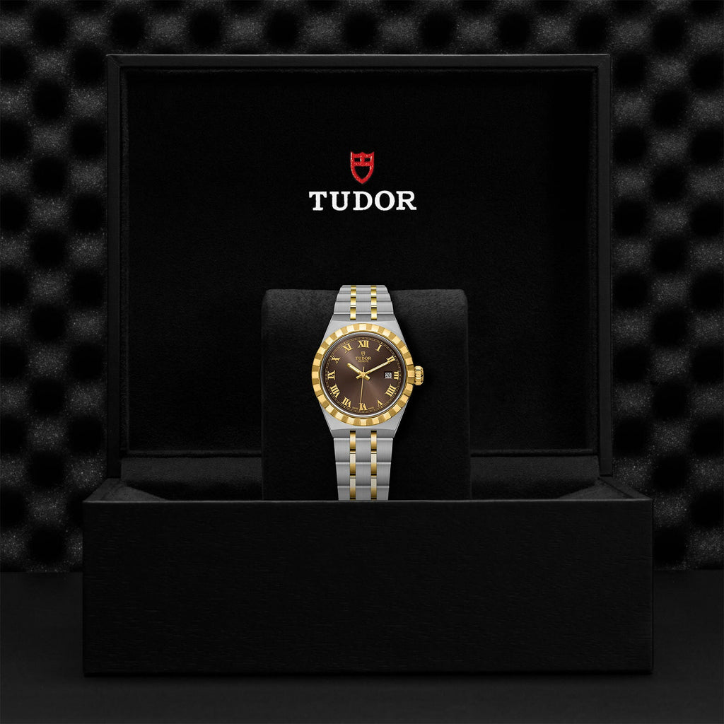 Montre TUDOR Royal boîtier en acier, 28 mm, lunette en or jaune