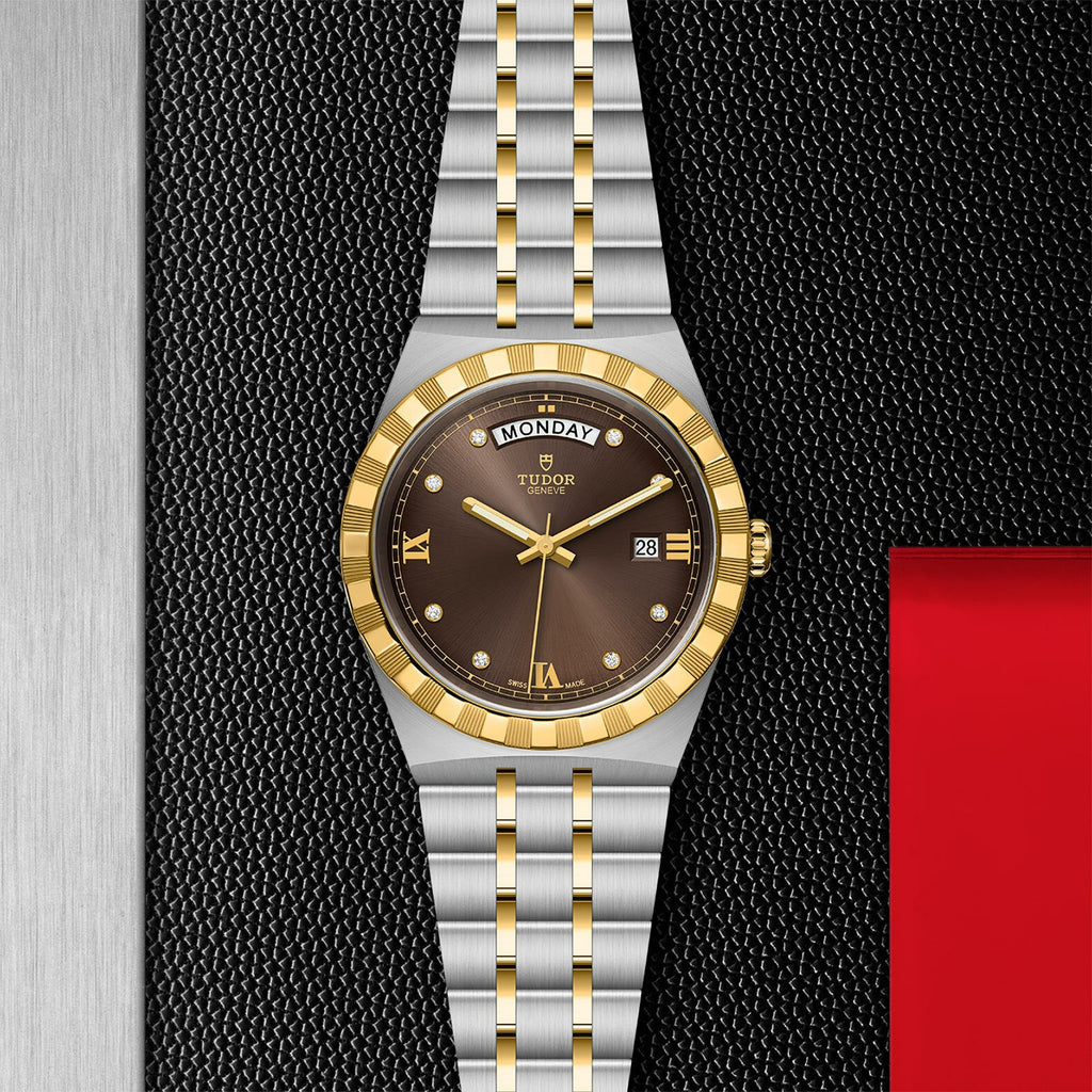 Montre TUDOR Royal boîtier en acier, 41 mm, cadran serti de diamants