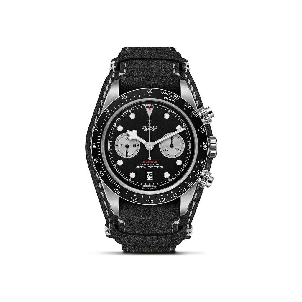Montre TUDOR Black Bay Chrono boîtier en acier 41 mm, bracelet en cuir noir