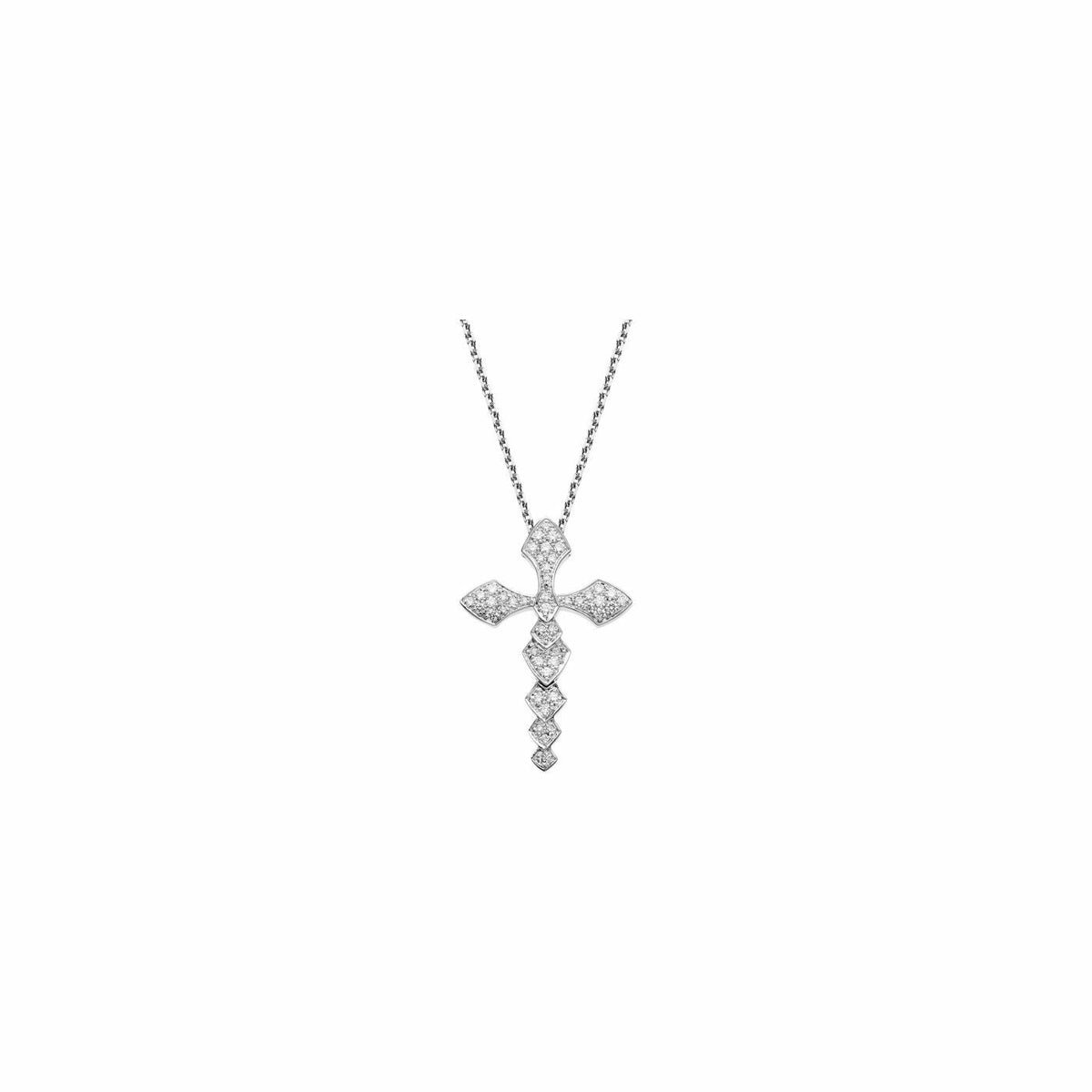 Pendentif Akillis sur chaîne croix Python en or blanc pavé de diamants
