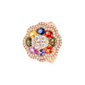 Bague fleur en or rose, saphirs multicolores et diamants