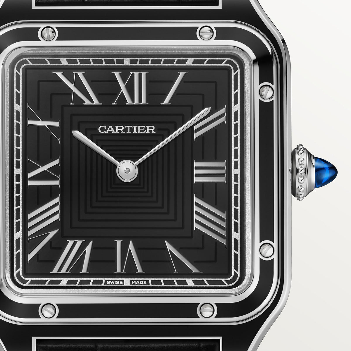 Montre Santos-Dumont Grand modèle, mouvement mécanique manuel, acier, laque, cuir
