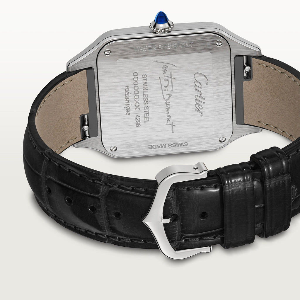 Montre Santos-Dumont Grand modèle, mouvement mécanique manuel, acier, laque, cuir