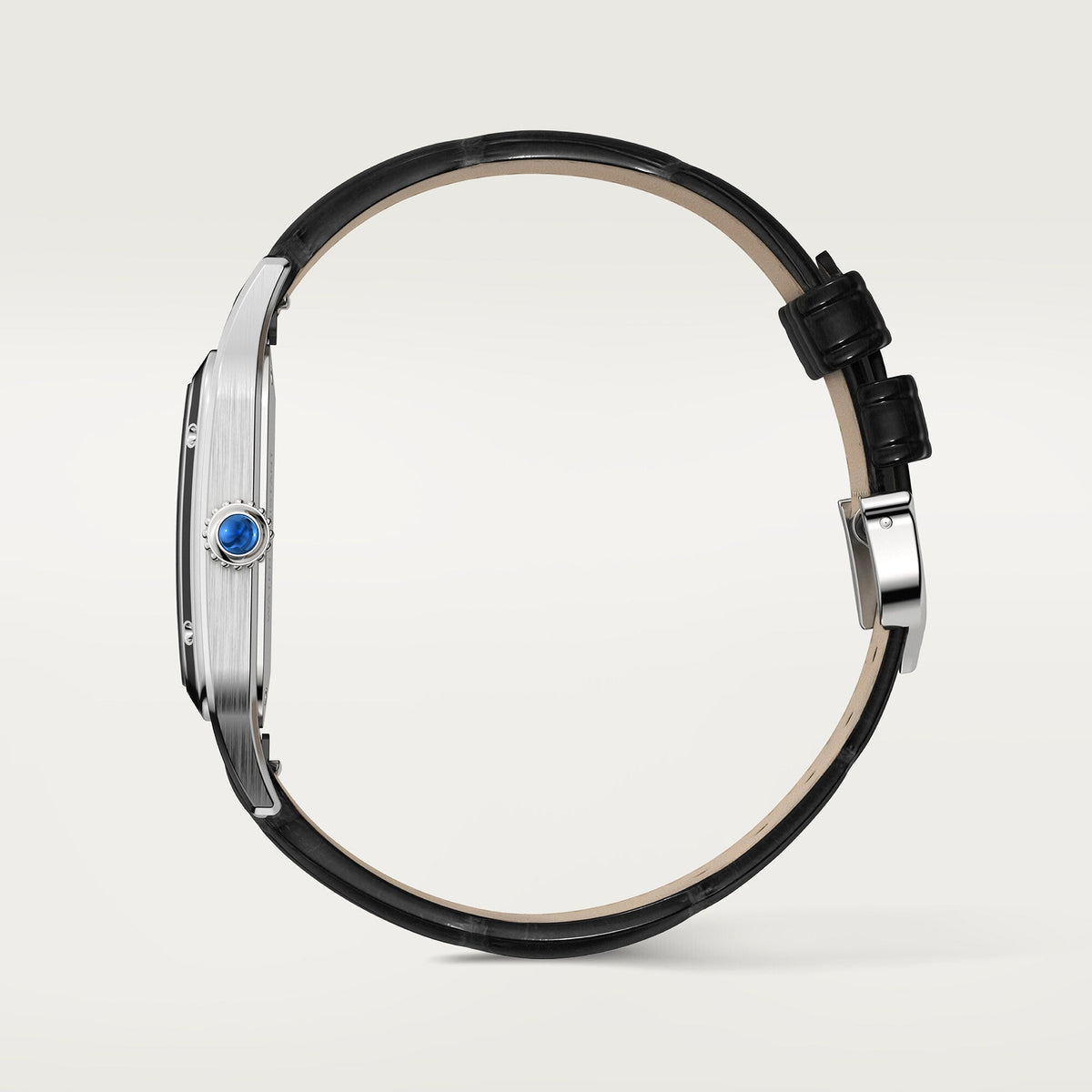 Montre Santos-Dumont Grand modèle, mouvement mécanique manuel, acier, laque, cuir
