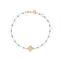 Bracelet Gigi Clozeau Lucky Trèfle en or rose, résine aqua et diamants, taille 17cm