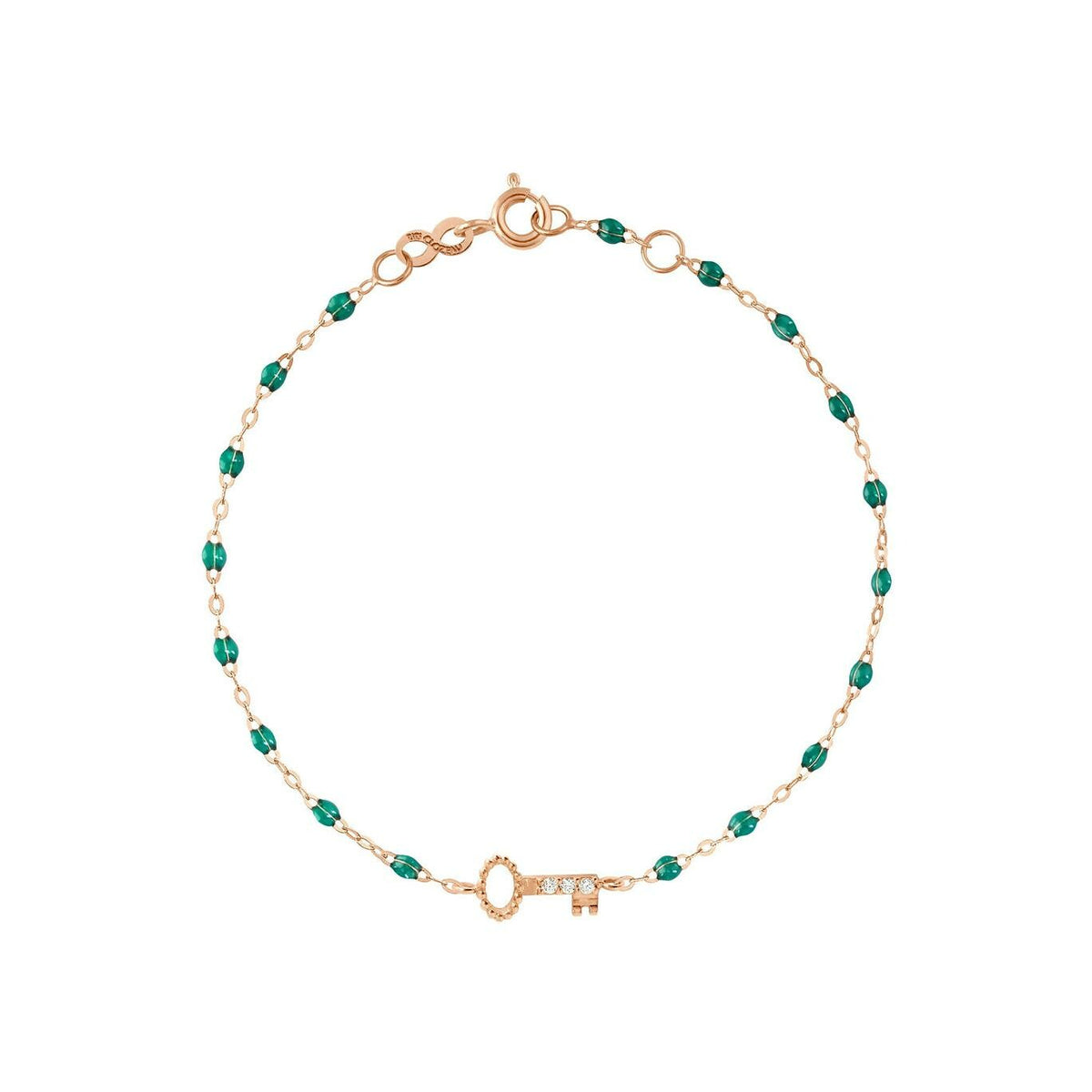 Bracelet Gigi Clozeau Clé en or rose, résine vert émeraude et diamants, taille 17cm