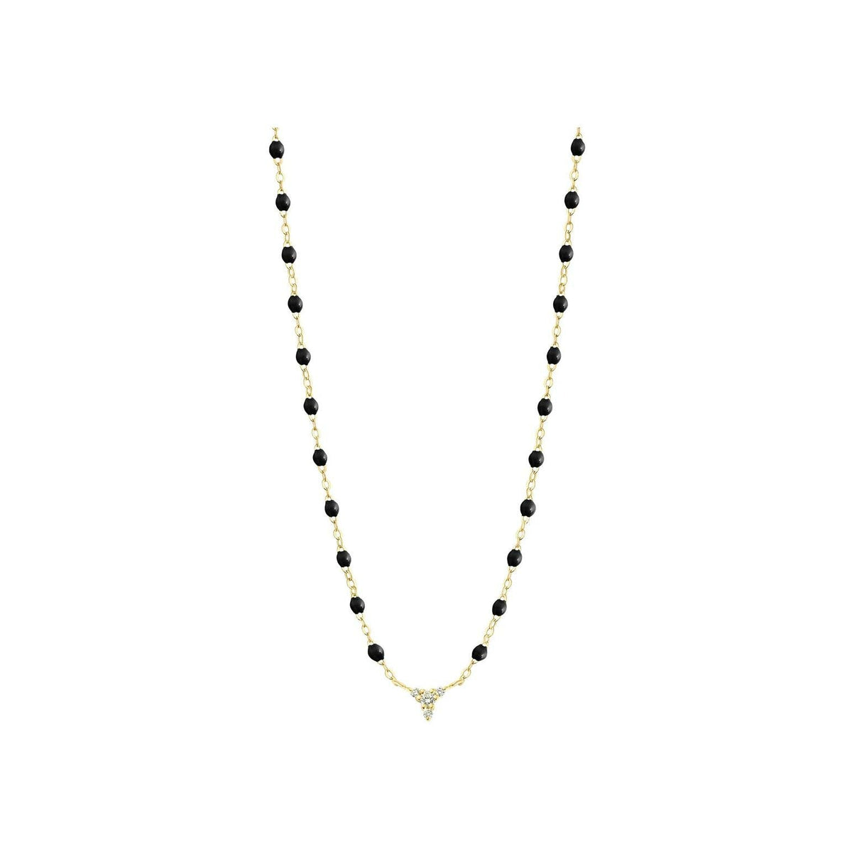 Collier Gigi Clozeau petit Kosmos en or jaune, résine noire et diamants, 42cm
