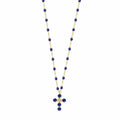 Collier Gigi Clozeau Croix Perlée en or jaune, résine bleu prusse et diamant, 42cm