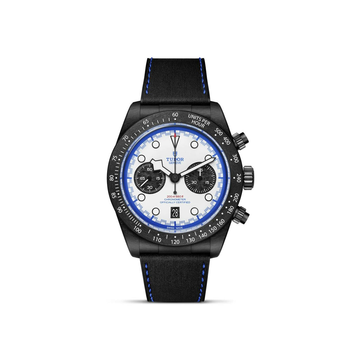 Montre TUDOR Black Bay Chrono, boîtier en carbone noir, 42 mm, cadran « racing white »
