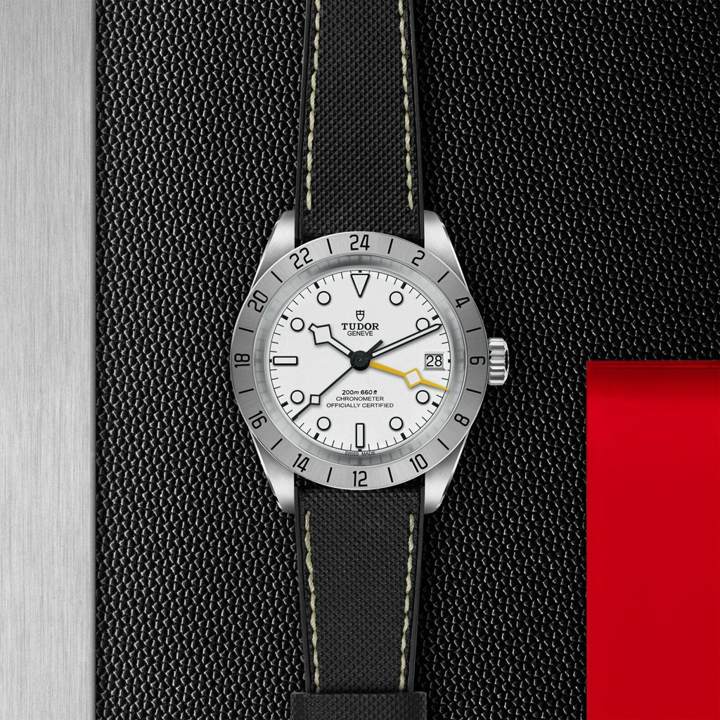 Montre TUDOR Black Bay Pro, boîtier en acier, 39 mm, bracelet hybride caoutchouc et cuir